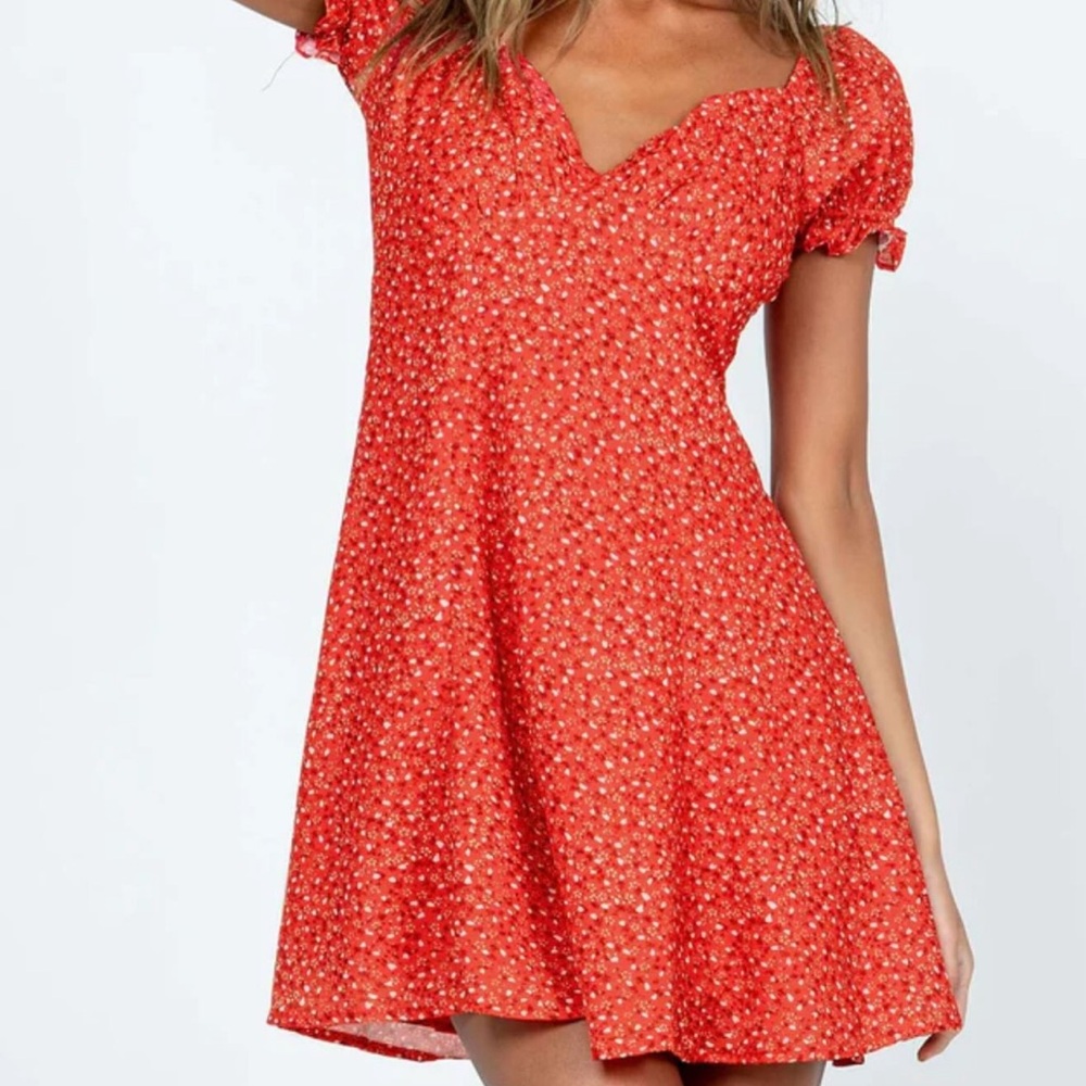Princess Polly Floral Red Babydoll Puff Sleeve Dress